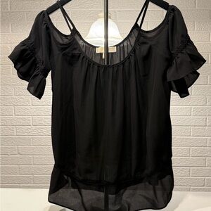 Michael‎ Kors Black Ruffled Asymmetrical Blouse